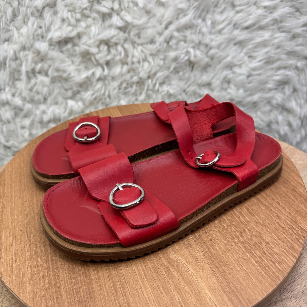 ZARA Big Kids Red Leather Strap Sandals Buckle Open Toe Size‎ 34 3